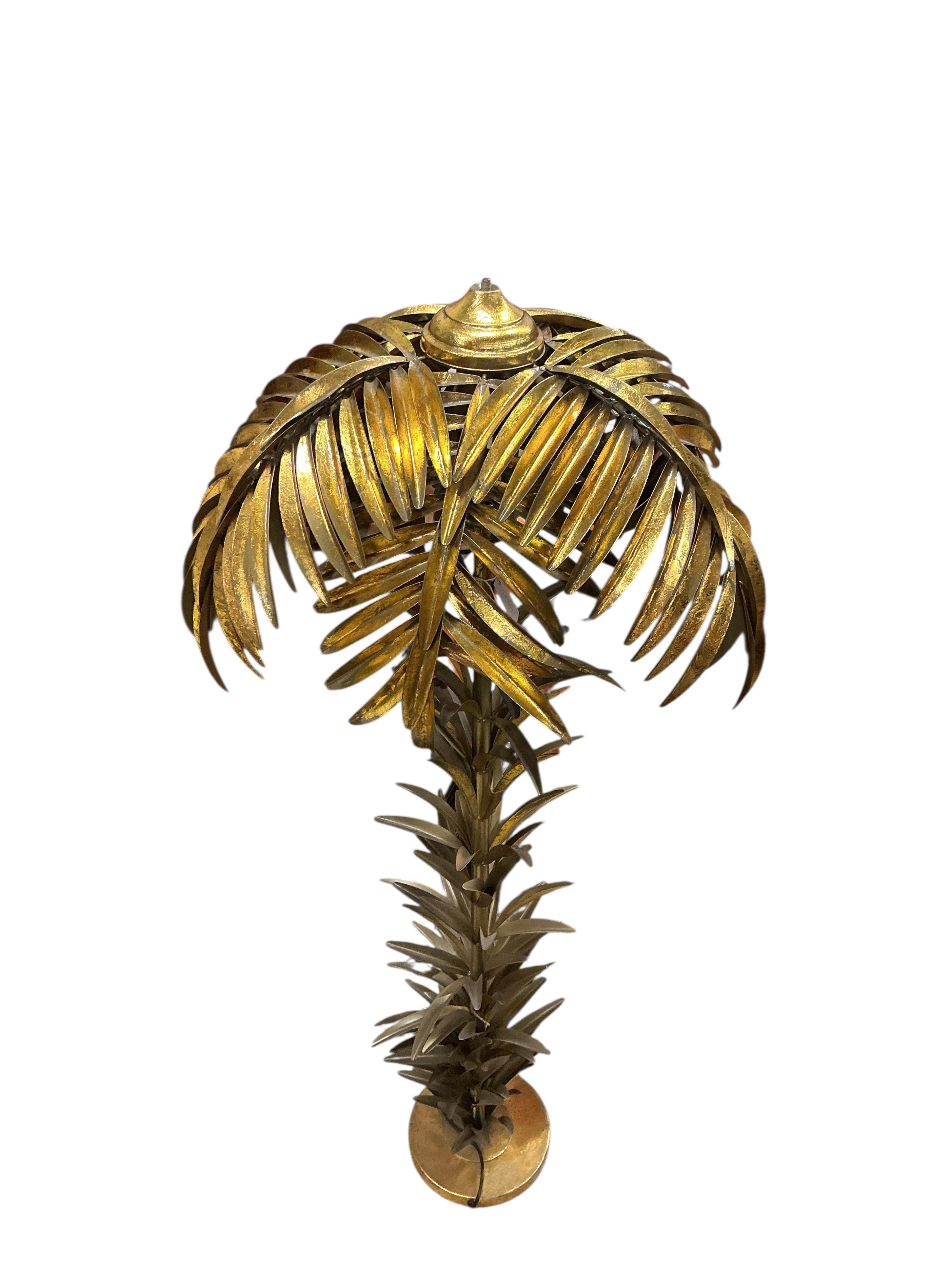 A gilt metal palm tree standard lamp, height 156cm